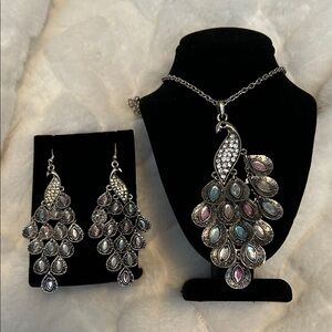 Elegant Silver and Multicolor Peacock Jewelry Set